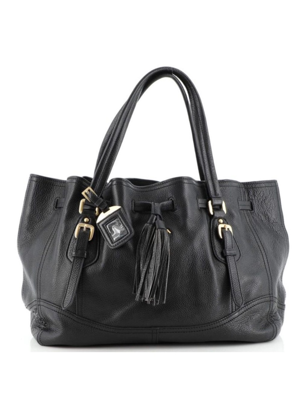 Prada Drawstring Tassel Tote Cervo Leather Black